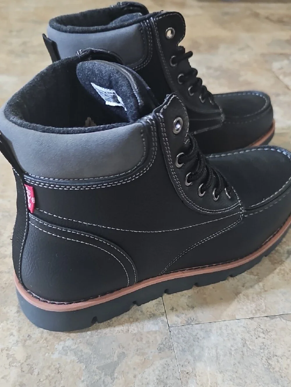 Levi's Black Lace-Up Moc Toe Boots with Brown Trim